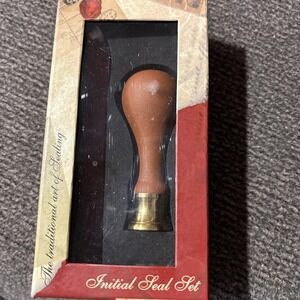 Manuscript Initial Seal Set letter S long wood handle w/mail able red wax NIB